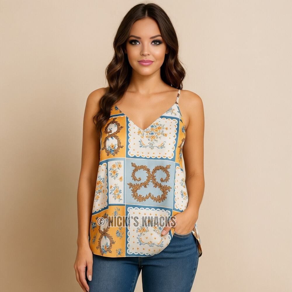 Joie Baroque Print Satin Cami Tank Top Sleeveless Resort Summer Blouse Size XS